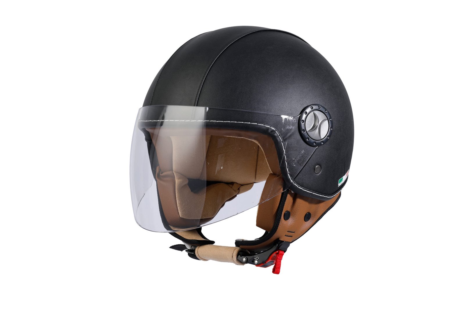 SWAY%20SW%20701%20Black%20Leather%20Yarım%20Kask