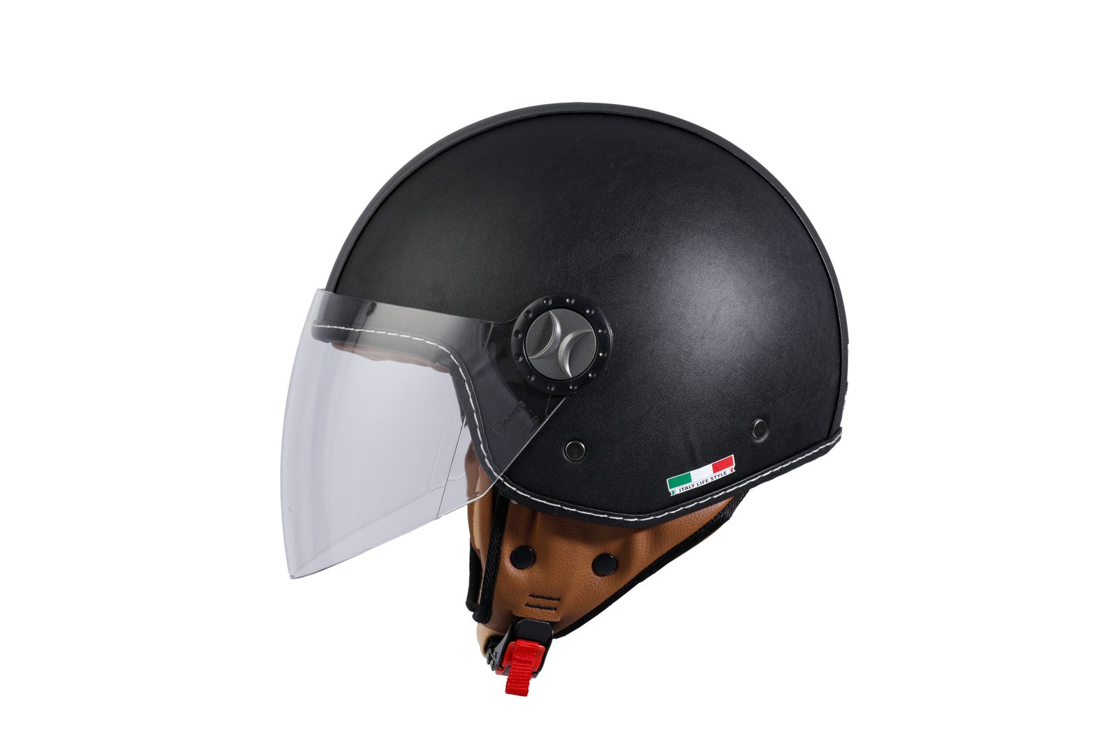 SWAY%20SW%20701%20Black%20Leather%20Yarım%20Kask