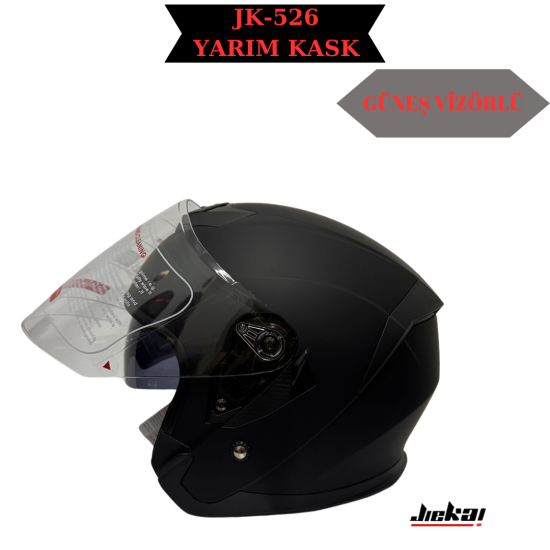 JK-526 MATT BLACK YARIM KASK GÜNEŞ VİZÖRLÜ